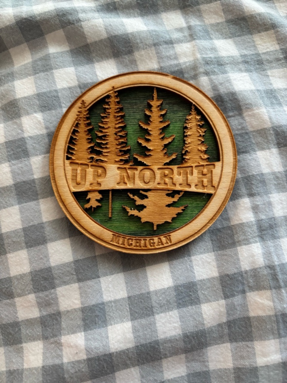Up North Michigan Wood Carved Fridge Magnet